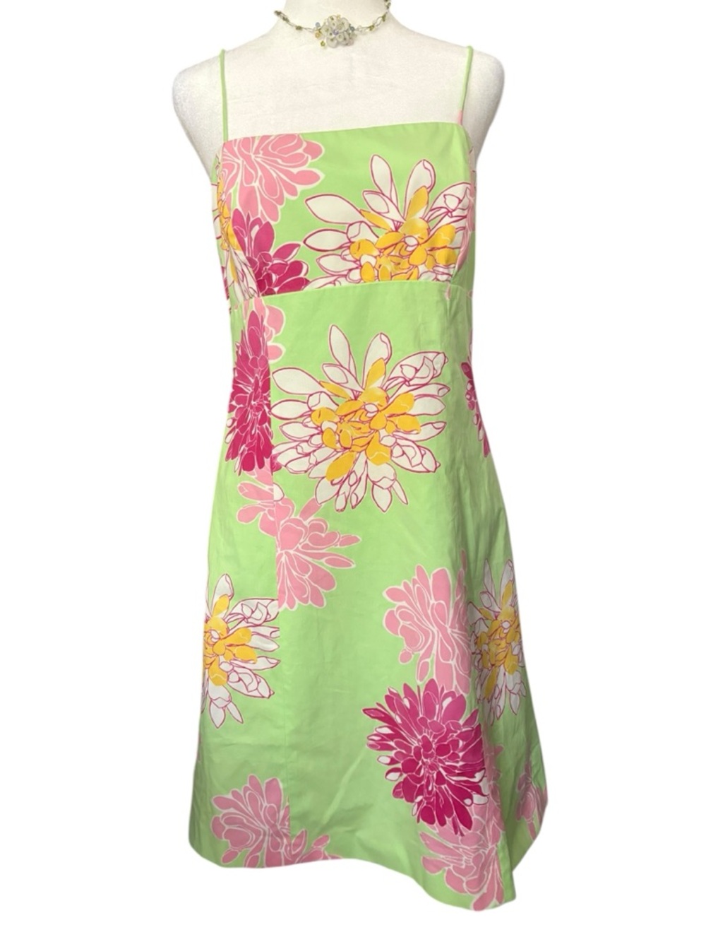 Nine West lime green and pink Floral Tie Back Mini Dress size 10 y2k dress